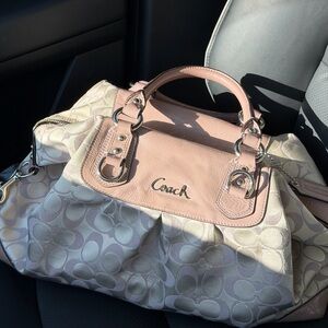 Coach Signature Satchel – Blush Pink Leather Trim (Kristin/Peyton Style)